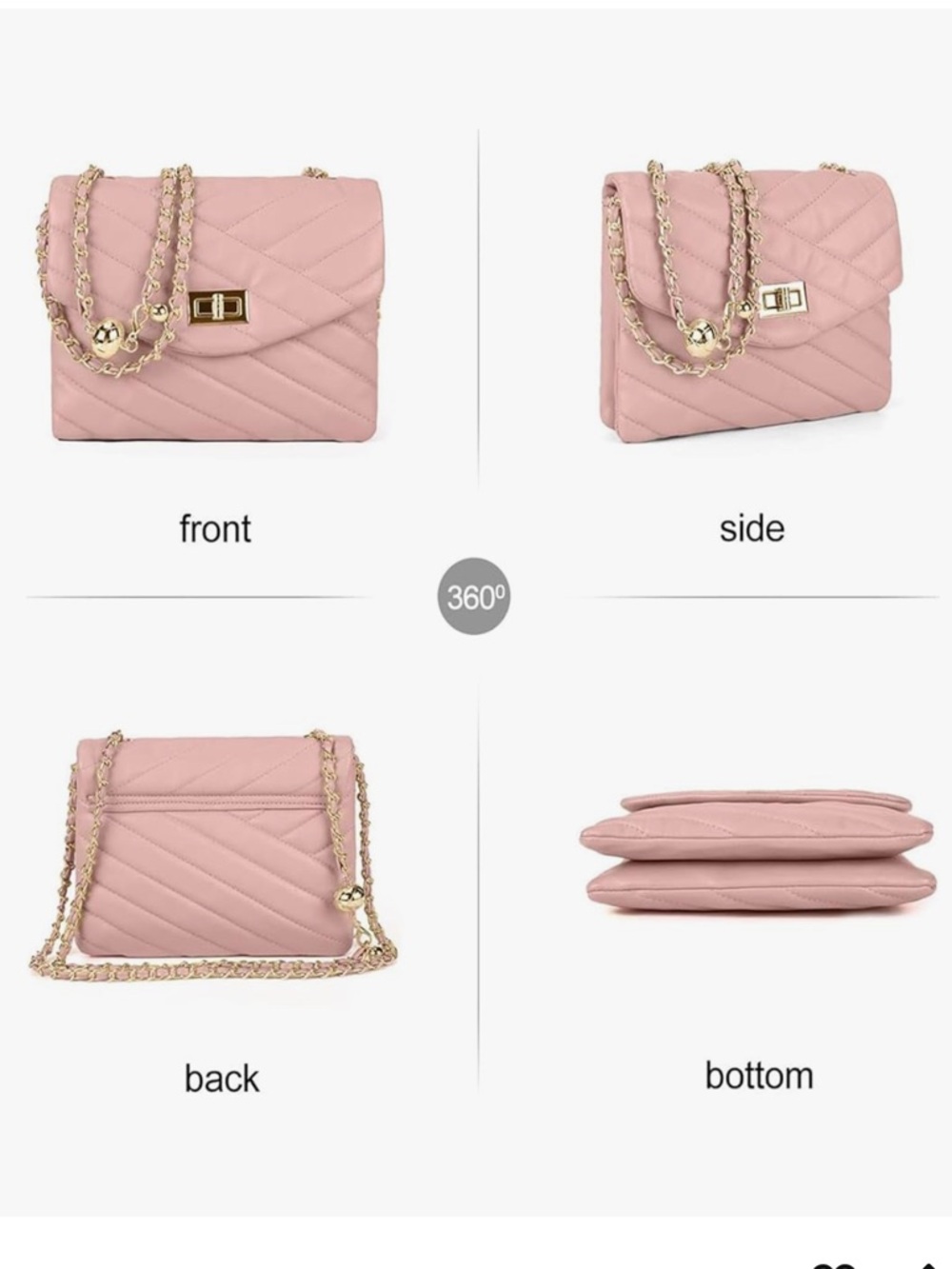 Quilted Crossbody Purse for Women, Small Flap Shoulder Bag w/ Gold Chain Elegant - Picture 7 of 8